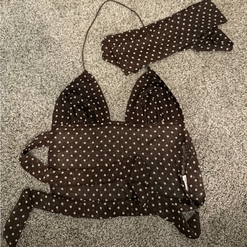 Enduring Kairos Brown Polka Dot Scarf Top